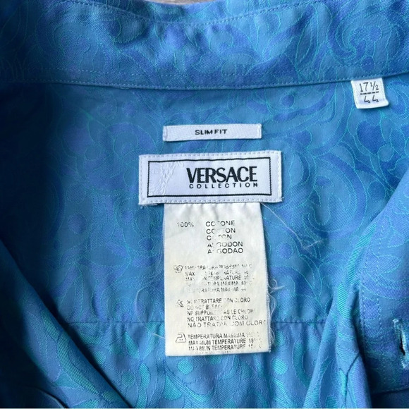 Versace Collection Blue Paisley Pattern Slim Fit Button Down  Shirt - Picture 5 of 15